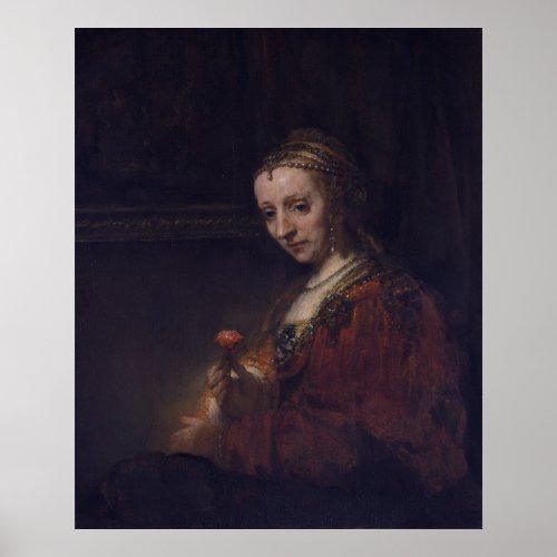 Woman with a Pink Carnation by Rembrandt van Rijn Poster