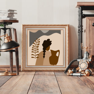Woman with a Pitcher in Abstract Style Poster