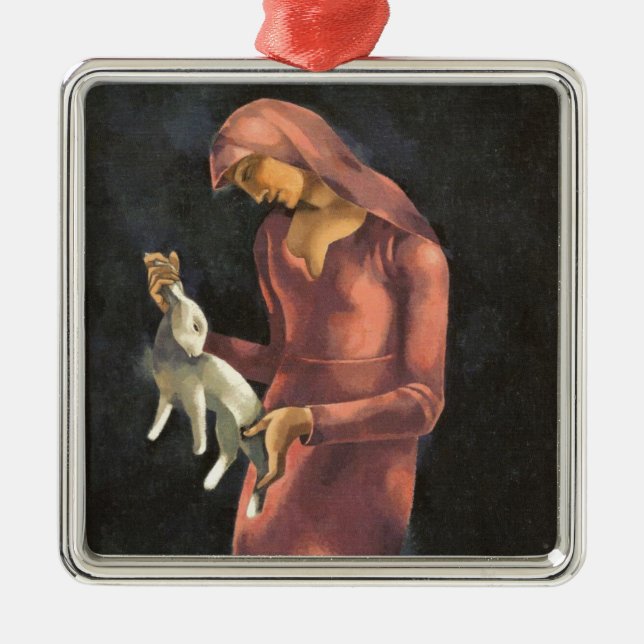 Woman with a Rabbit Metal Ornament (Front)