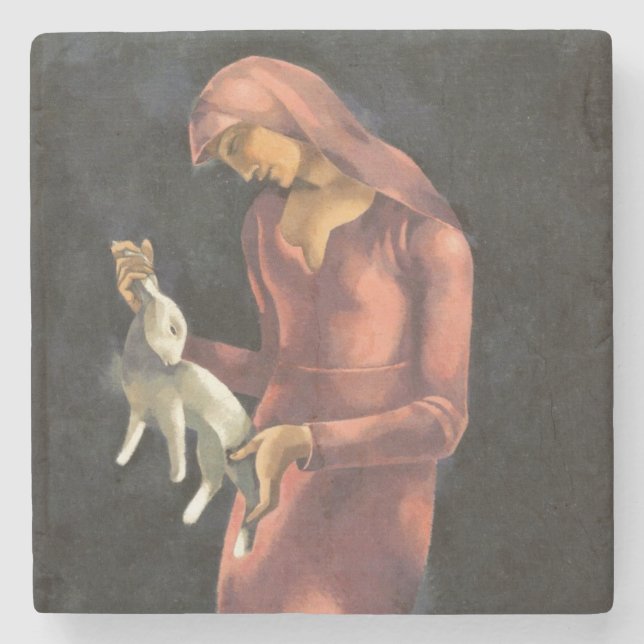 Woman with a Rabbit Stone Coaster (Front)