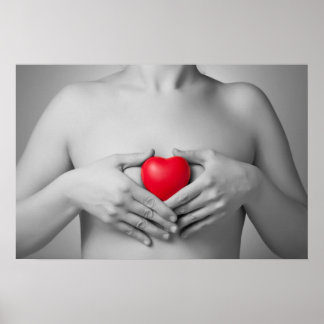 Woman with a red heart poster