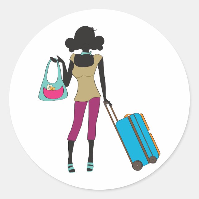 Woman With A Suitcase Classic Round Sticker (Front)