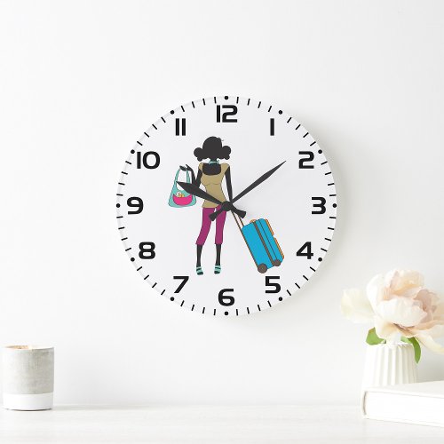 Woman With A Suitcase Large Clock