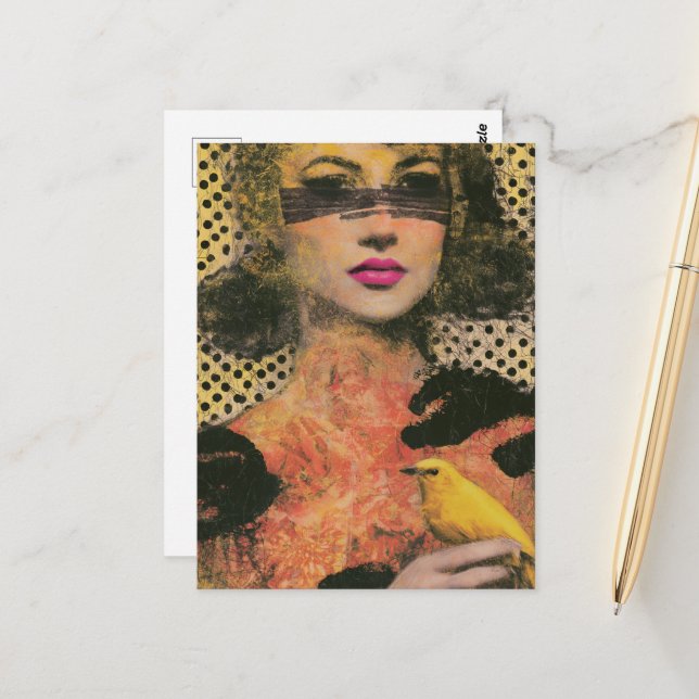 Woman With a Yellow Bird Postcard (Front/Back In Situ)