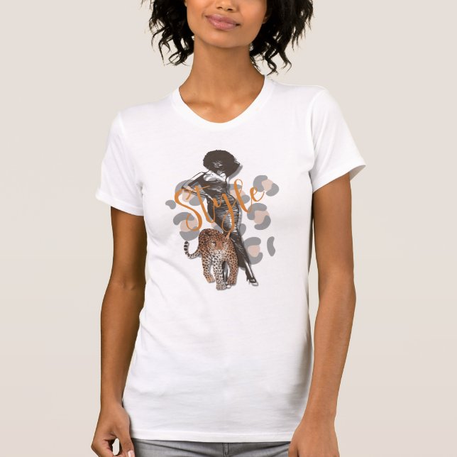 Woman with Afro & leopard T-Shirt (Front)