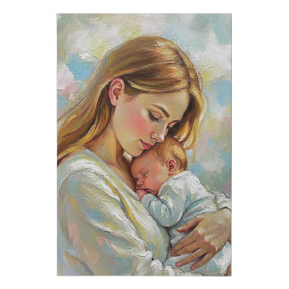 woman with baby faux canvas print