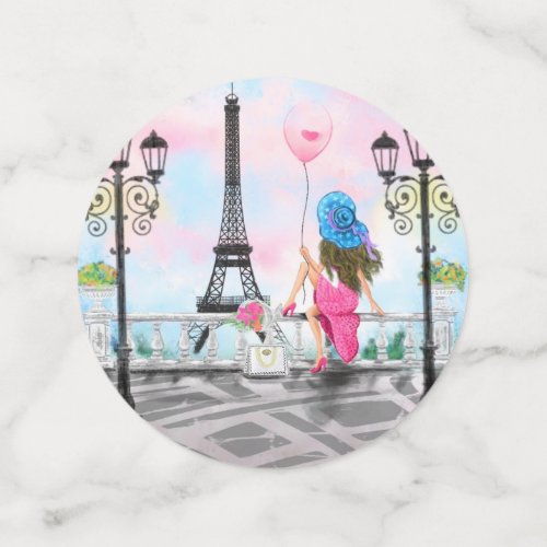 Woman with Balloon in Paris Confetti Eiffel Tower