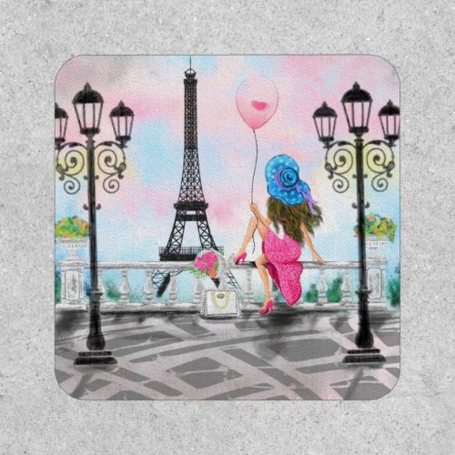 Woman with Balloon In Paris Eiffel Tower Patch
