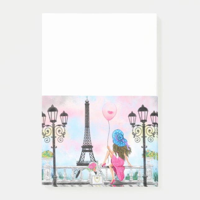 Woman with Balloon In Paris Eiffel Tower Post-it Notes (Front)