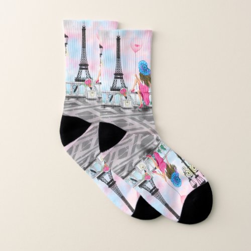 Woman with Balloon in Paris Eiffel Tower Socks