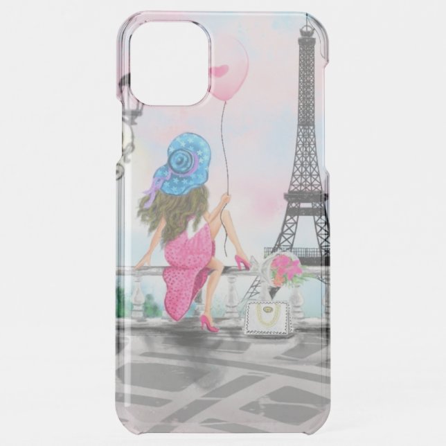 Woman with Balloon In Paris Eiffel Tower Uncommon iPhone Case (Back)