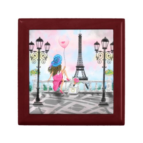 Woman with Balloon In Paris Gift Box Eiffel Tower