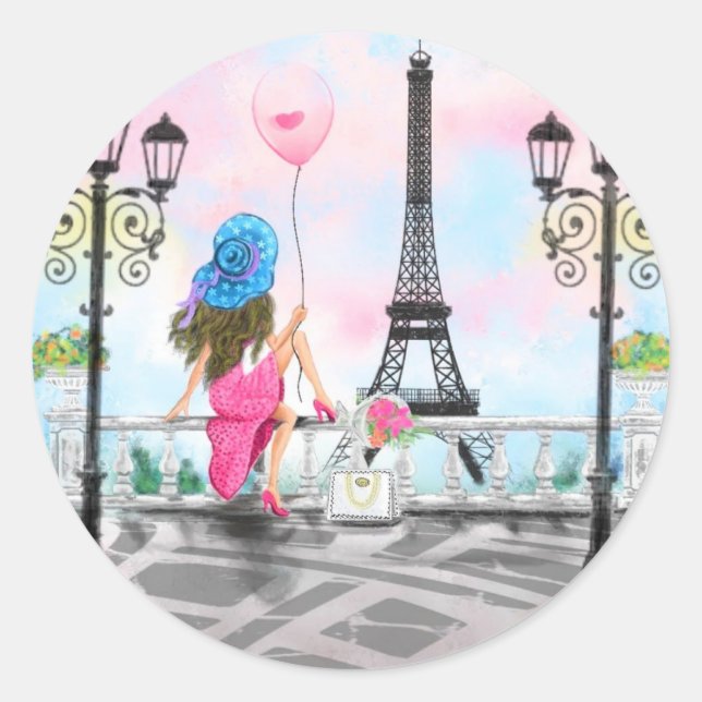 Woman with Balloon In Paris Sticker Eiffel Tower (Front)