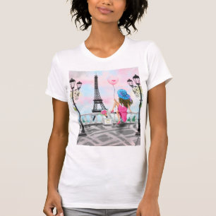 Woman with Balloon In Paris T-Shirt Eiffel Tower