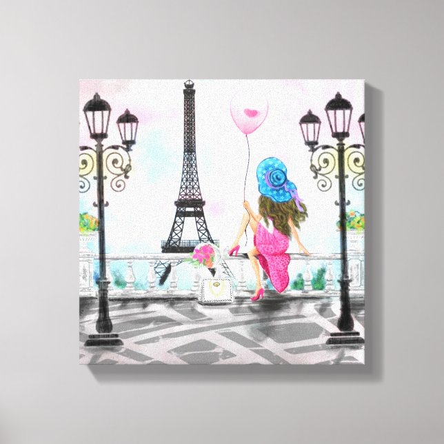 Woman with Balloon Paris Canvas Print Eiffel Tower (Front)