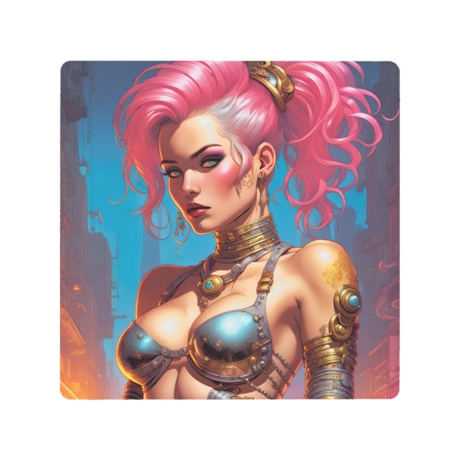 Woman With Beautiful Pink Hair Metal Print (Front)