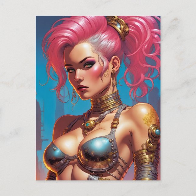 Woman With Beautiful Pink Hair Postcard (Front)