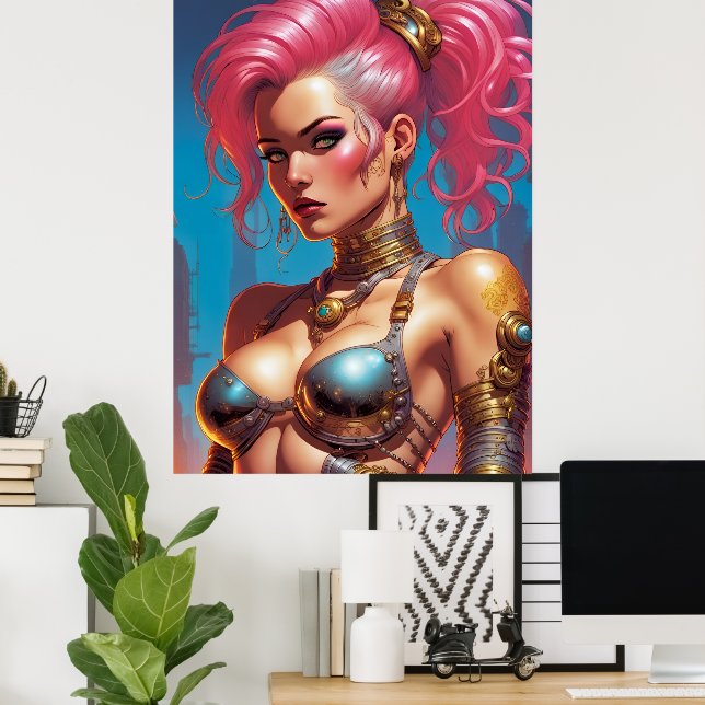 Woman With Beautiful Pink Hair Poster (Home Office)
