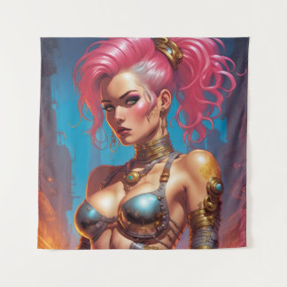 Woman With Beautiful Pink Hair Tapestry