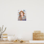 Woman With Birds and Butterflies Poster (Kitchen)