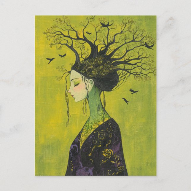 Woman With Birds and Trees on Her Head  Postcard (Front)
