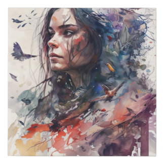 Woman with Birds Faux Canvas Print