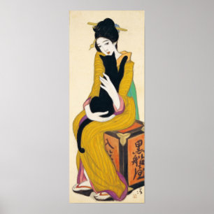 Woman with Black cat, Yumeji Takehisa Poster