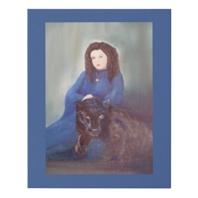 Woman with Black Panther Faux Canvas Art (Front)