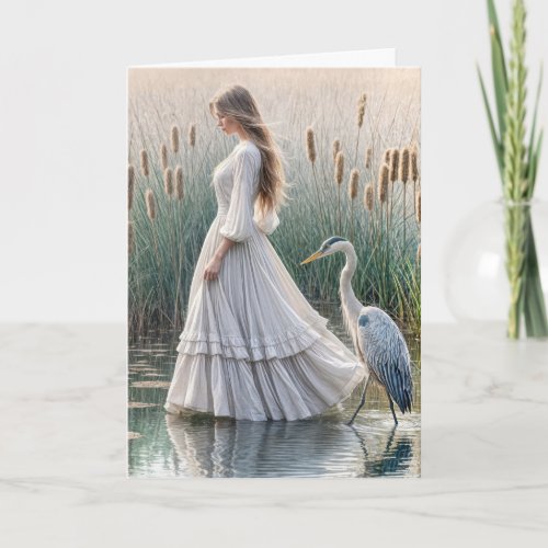 Woman With Blue Heron for Thinking of You Card