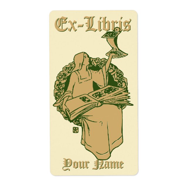 Woman With Book & Bird Ex Libris Template Label (Front)