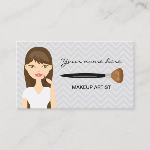 Customizable Woman With Brown Long Hair Makeup Artist Business Card