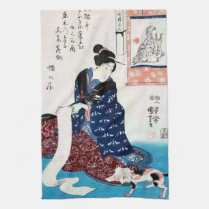 Woman with Cat and Scroll, Kuniyoshi Kitchen Towel