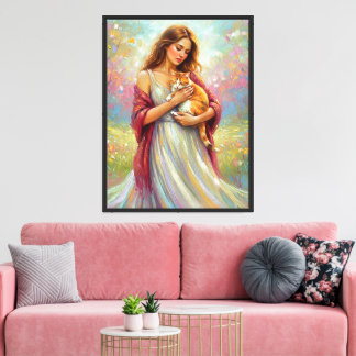 Woman with Cat Canvas Print