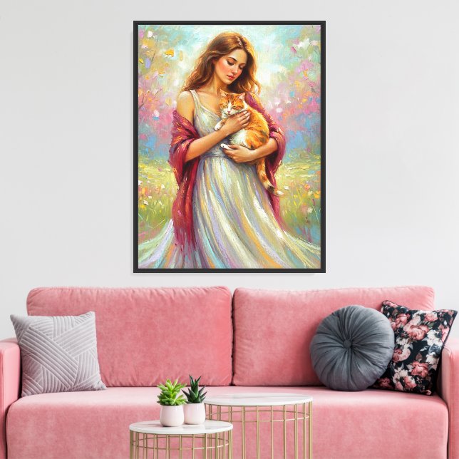 Woman with Cat Canvas Print (Insitu(LivingRoom))