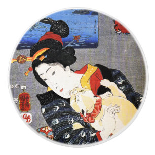 Woman with Cat Ceramic Knob