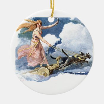 Woman With Cat Chariot Artwork Ceramic Ornament by artisticcats at Zazzle