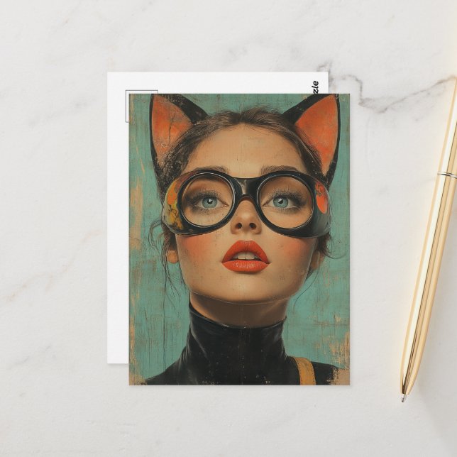 Woman with cat ears  postcard (Front/Back In Situ)
