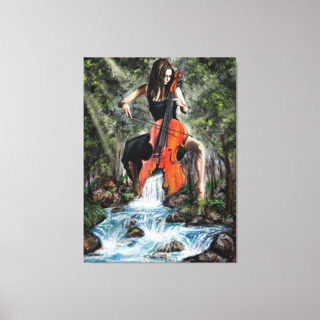 Woman with Cello In Nature Canvas Print - Painting (Front)