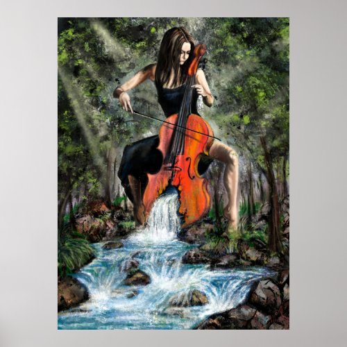 Woman with Cello In Nature Poster _ Painting