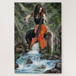 Woman with Cello In Nature Puzzle - Painting