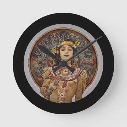 Woman with Champagne Glass Round Clock