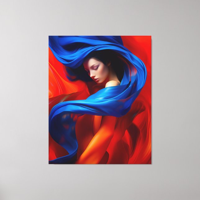 Woman with Cobalt Blue Veil on Orange background Canvas Print (Front)