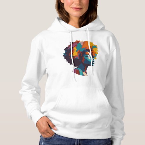 Woman with colorful afro hair design hoodie