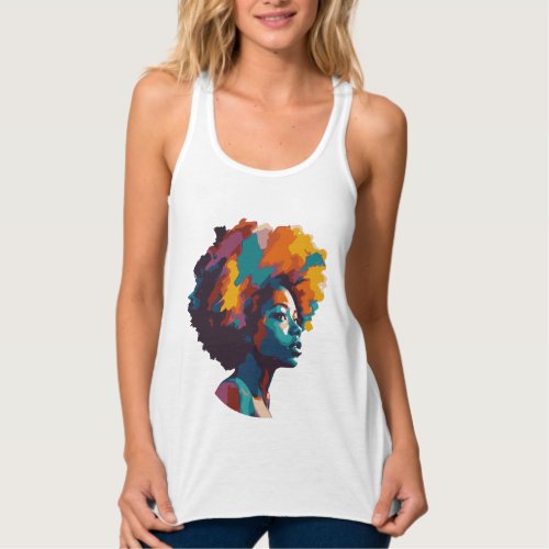 Woman with colorful afro hair design tank top