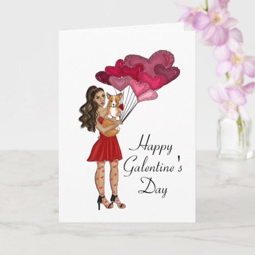 Woman with Corgi Galantines Day Holiday Greeting Card