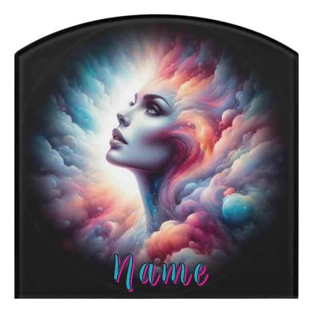 Woman with Cosmic Aura Hair Door Sign (Contour Front)