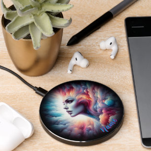 Woman with Cosmic Aura Hair Wireless Charger