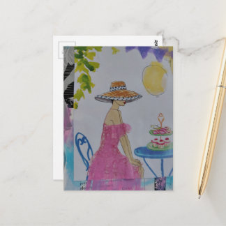 Woman with cupcakes collage postcard