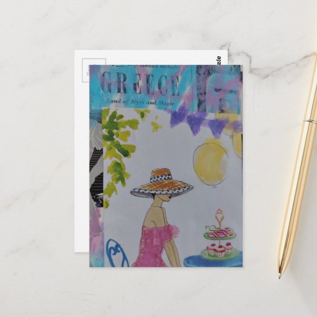 Woman with cupcakes Greece collage Postcard (Front/Back In Situ)