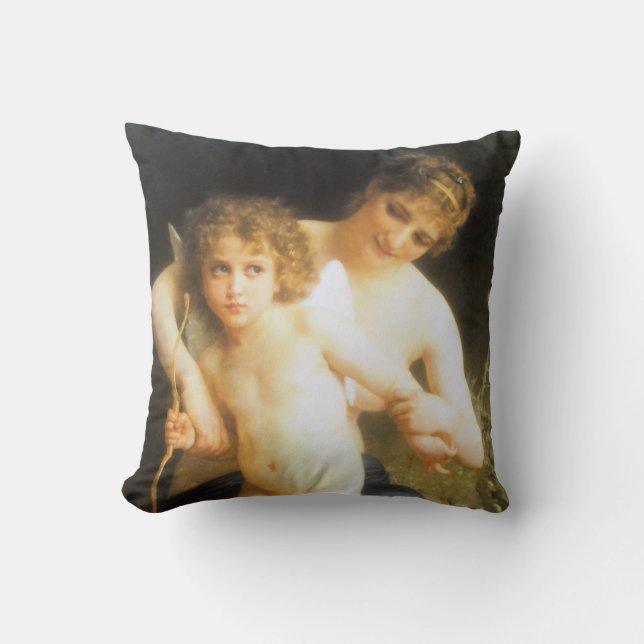Woman with Cupid, Bouguereau Throw Pillow (Front)